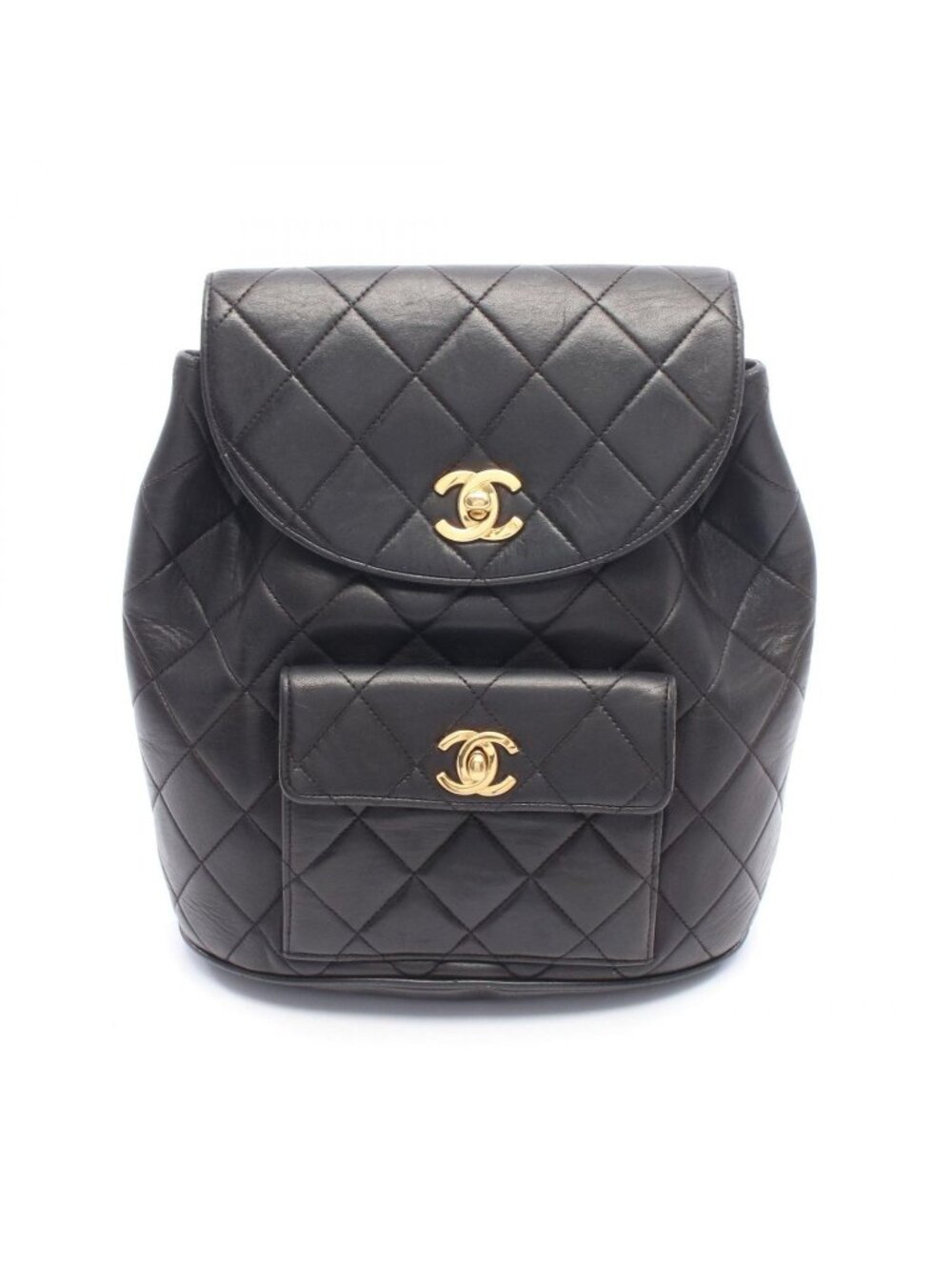 Chanel Backpack Quilted Turnlock Chain Black Lambskin Double